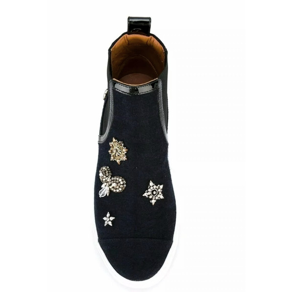 Jimmy Choo 7 Della Rhinestone Crystal Hightop Sneakers Pull On Shoes Gray 37 - Picture 9 of 11